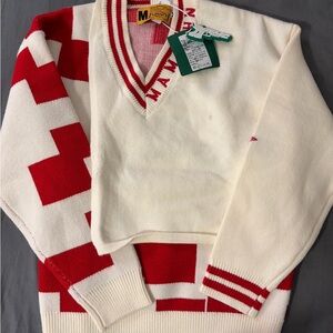 Mamc Color Block Red and White Knitted Pullover Sweater soft wool new with tags